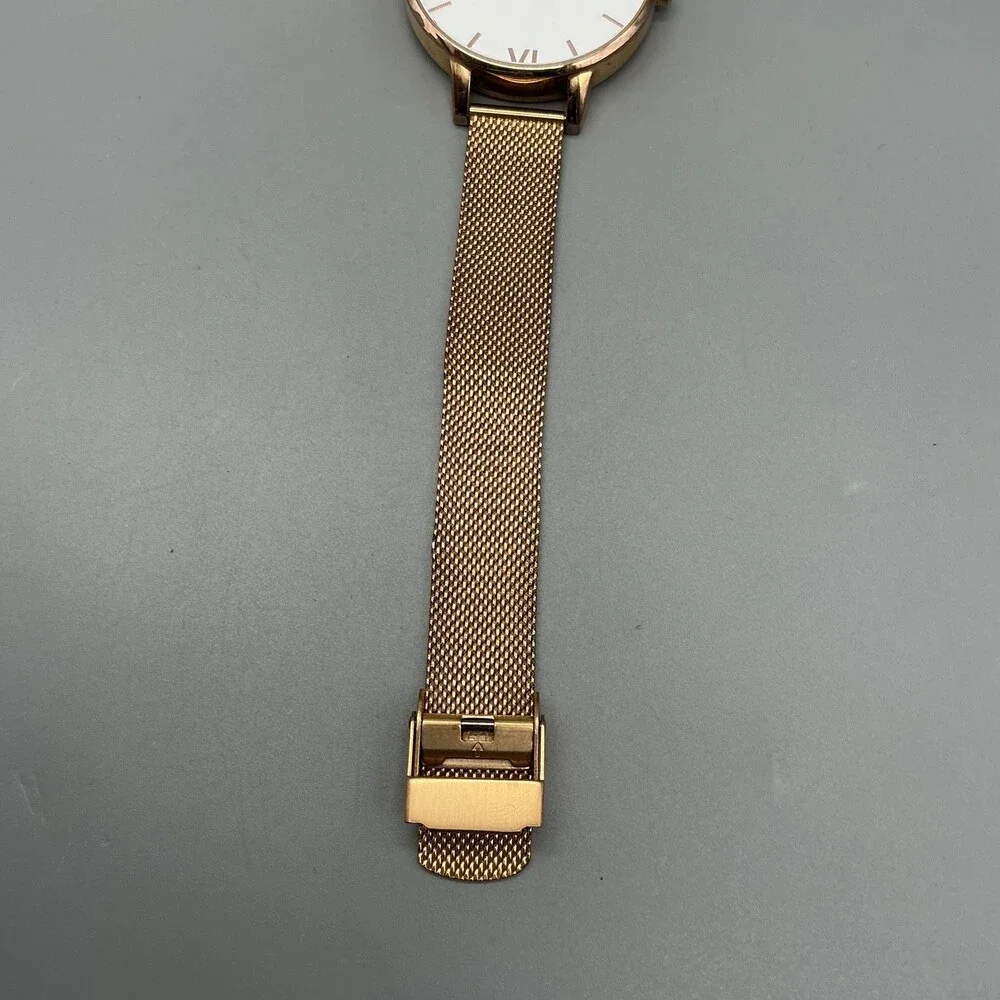 OLIVIA BURTON Rose Gold Mesh Bracelet Watch with White Dial
